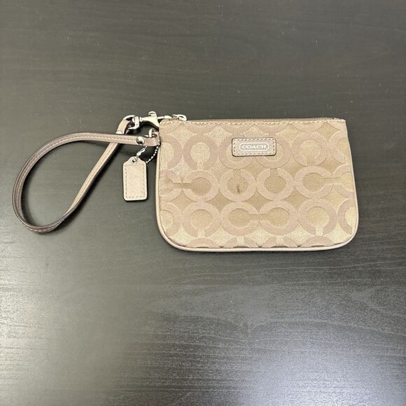 Coach Wristlet‎ Signature Taupe Op Art Small Logo Pattern READ - Picture 1 of 13